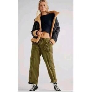 Free People Tahiti Cargo Pants Dried Herb Cotton Utility Pockets Small Gorpcore